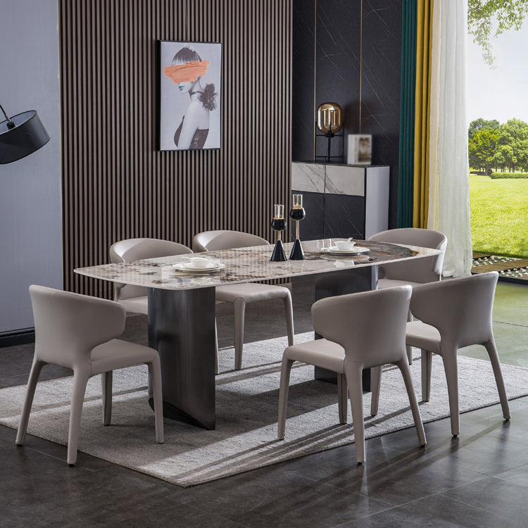 Sintered Stone Table for Restaurant Industrial Rectangle Dining Table with Double Pedestal