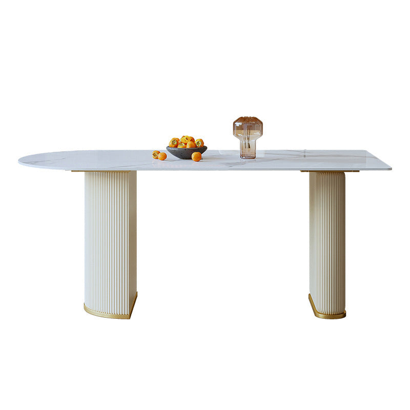 Metal Traditional Luxury Indoor Table Sintered Stone Free Form Table with Double Pedestal