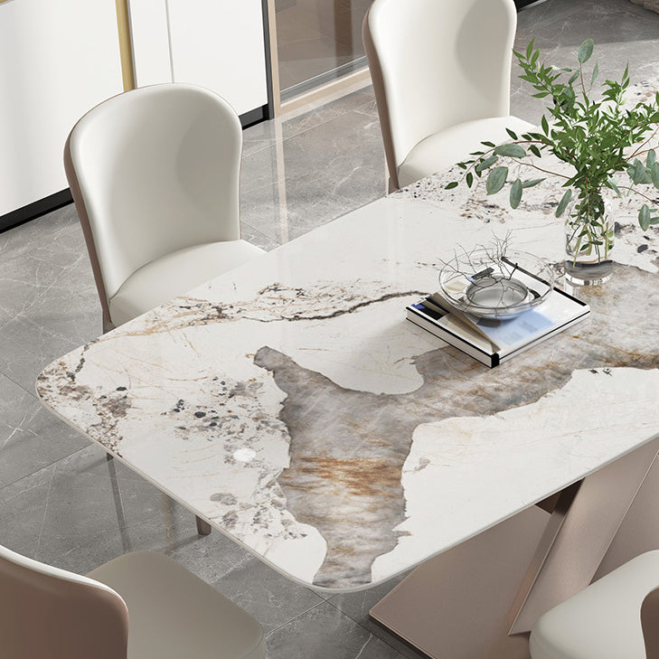Luxury Sintered Stone Top Dining Table Rectangle Table with Single Pedestal