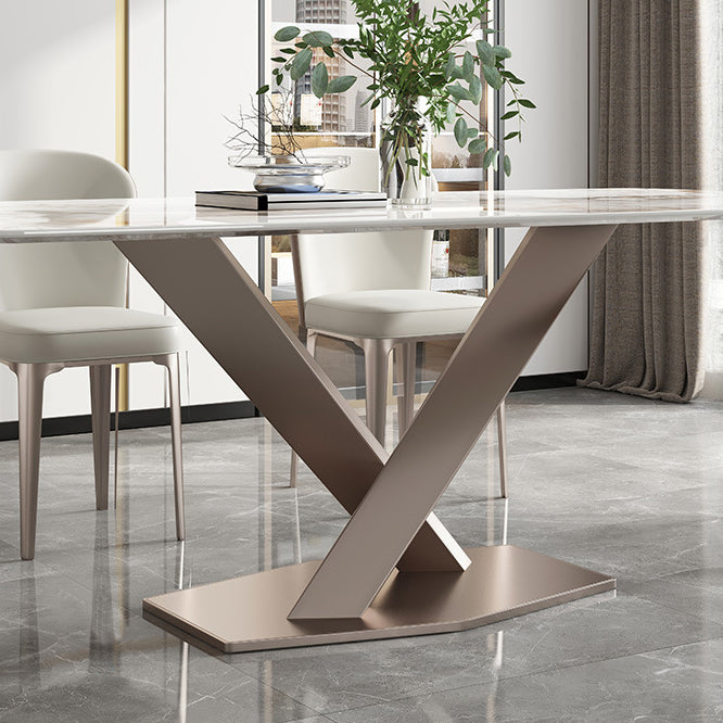 Luxury Sintered Stone Top Dining Table Rectangle Table with Single Pedestal