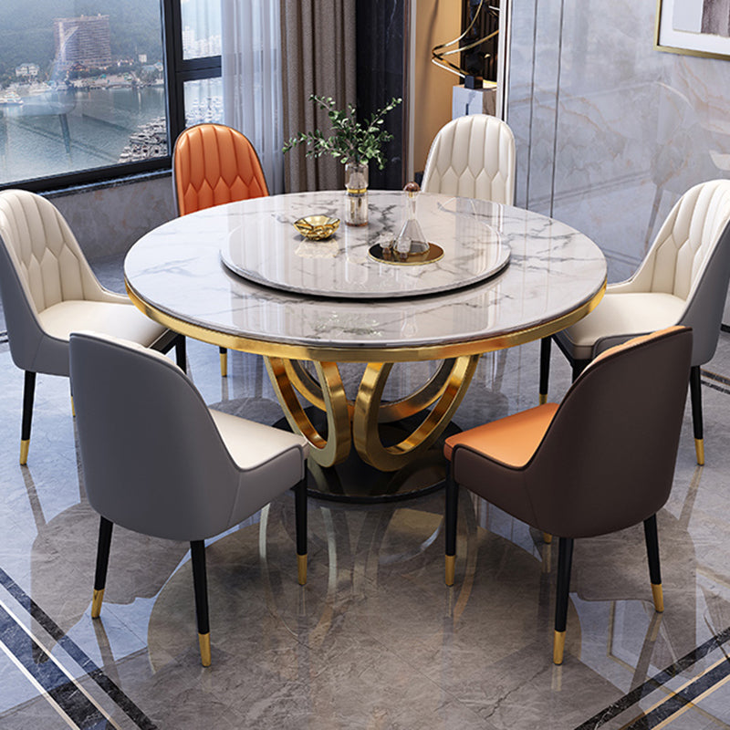 Sintered Stone Top Rotatable Round Table for Restaurant Luxury Dining Table Metal Base