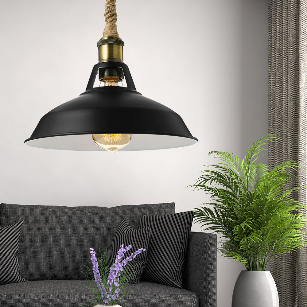 Scheunen Schatten Wohnzimmer Anhänger Lampe Industriestil Metal 1 Hellschwarz/Weiß Deckenleuchte mit hängendes Seil
