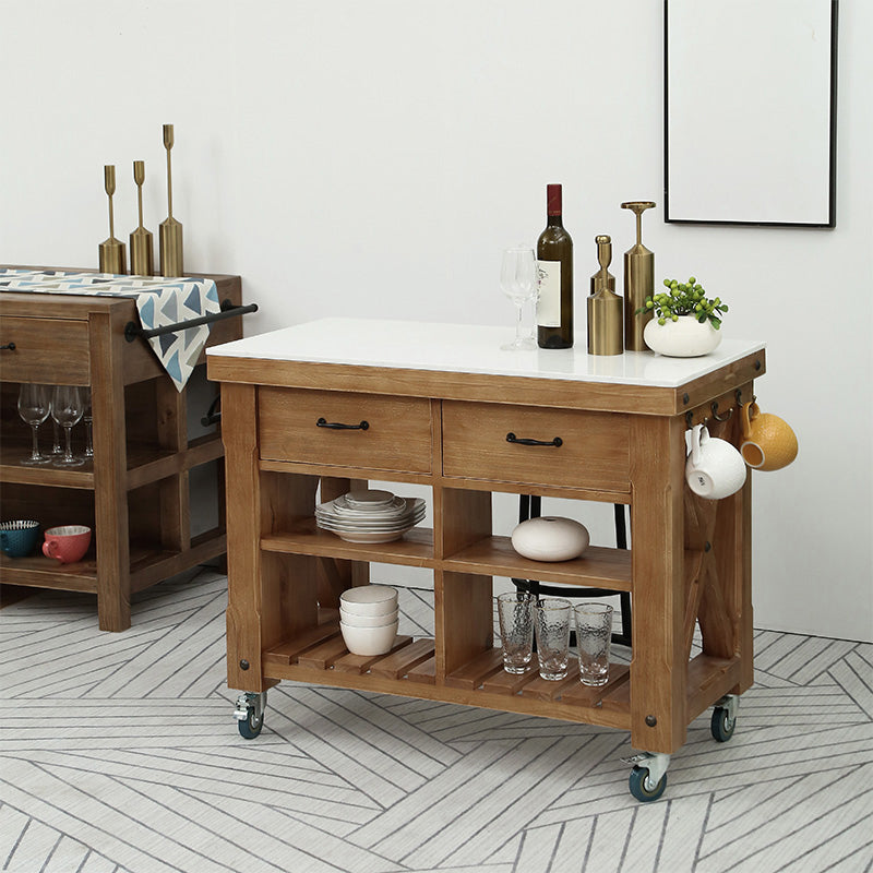 Industrial Stationary Kitchen Cart Wood Rectangular Kitchen Island Cart