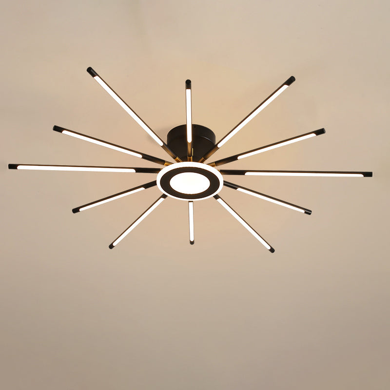 Modern Creative LED Semi Flush Mount Acrylic Linear Ceiling Light in Black and Gold