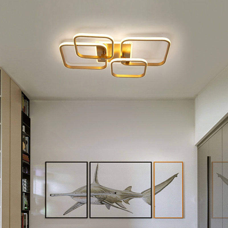 Modern Minimalist LED Semi Flush Mount Square Acrylic Ceiling Light in Gold