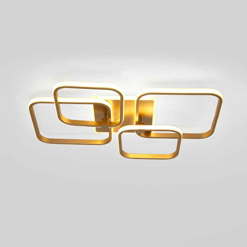 Modern Minimalist LED Semi Flush Mount Square Acrylic Ceiling Light in Gold