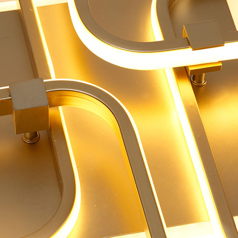 Modern Minimalist LED Semi Flush Mount Square Acrylic Ceiling Light in Gold