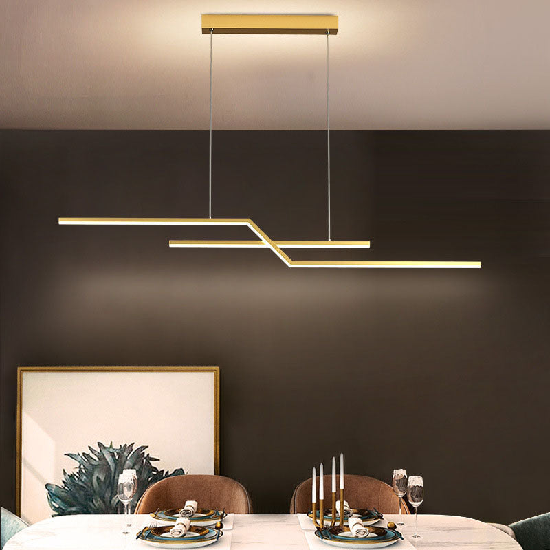 2-Light LED Island Light in Modern Simplicity Metal Linear Pendant Light for Dining Room