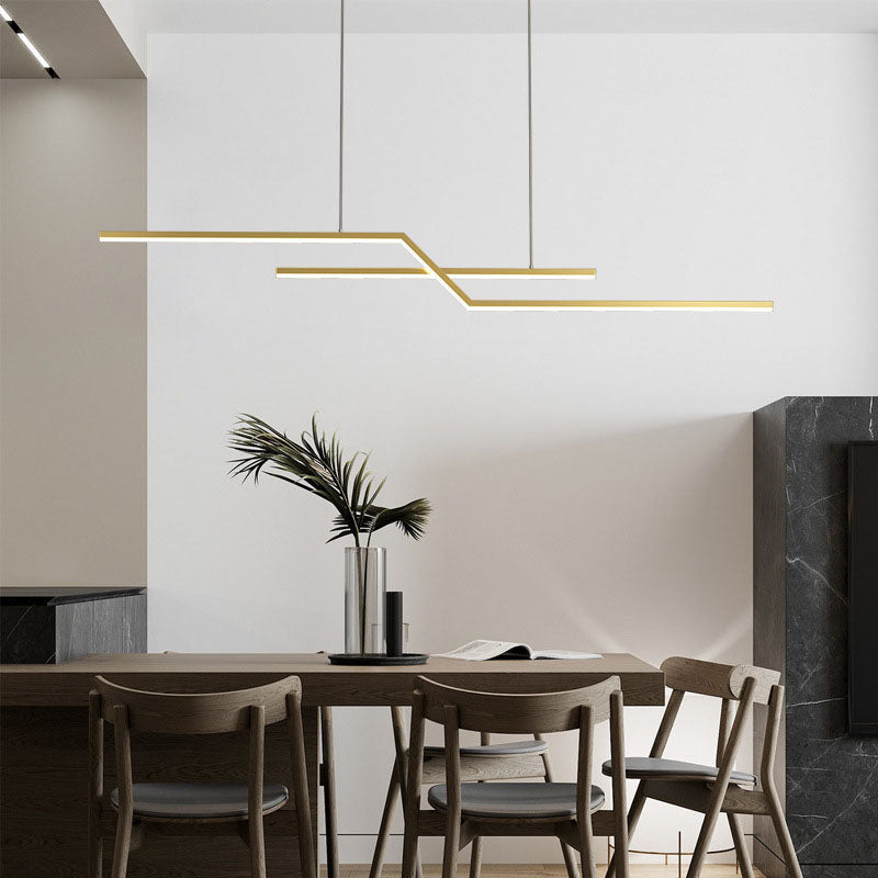 2-Light LED Island Light in Modern Simplicity Metal Linear Pendant Light for Dining Room
