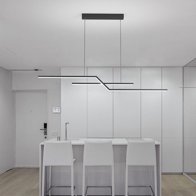 2-Light LED Island Light in Modern Simplicity Metal Linear Pendant Light for Dining Room