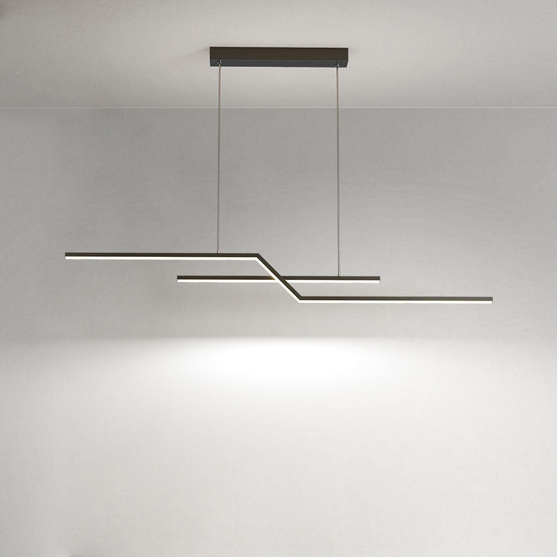 2-Light LED Island Light in Modern Simplicity Metal Linear Pendant Light for Dining Room