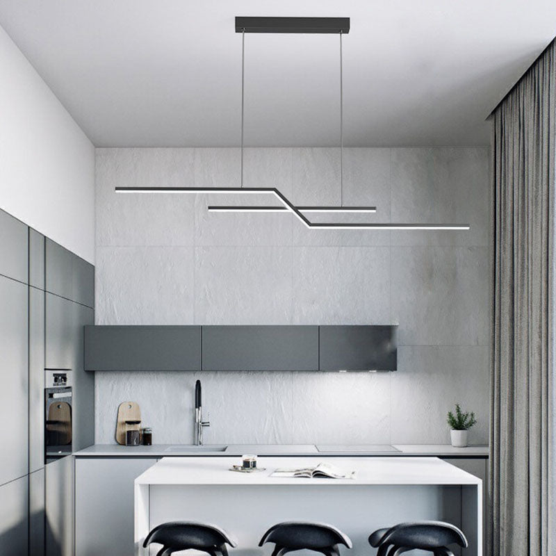 2-Light LED Island Light in Modern Simplicity Metal Linear Pendant Light for Dining Room