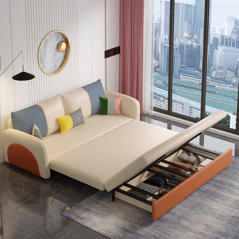 Faux Leather Square Arm Sofa Contemporary Convertible Sofa Bed