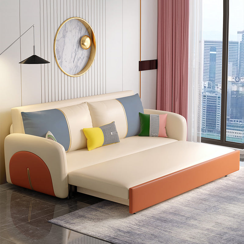 Faux Leather Square Arm Sofa Contemporary Convertible Sofa Bed