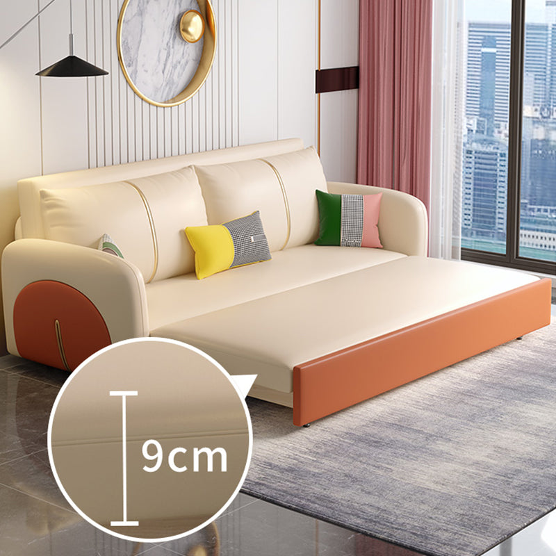 Faux Leather Square Arm Sofa Contemporary Convertible Sofa Bed