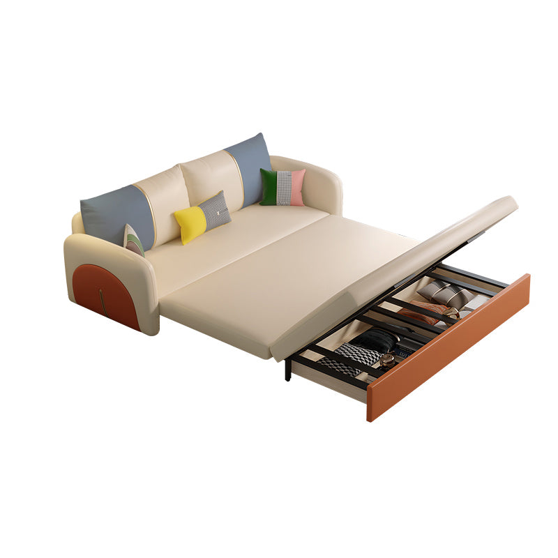 Faux Leather Square Arm Sofa Contemporary Convertible Sofa Bed