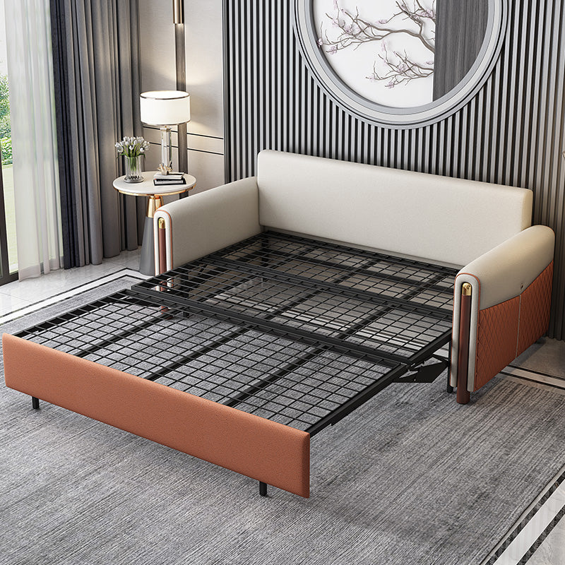 Contemporary Square Arm Faux Leather Stain Resistant Couch Bed with 2 Pillows