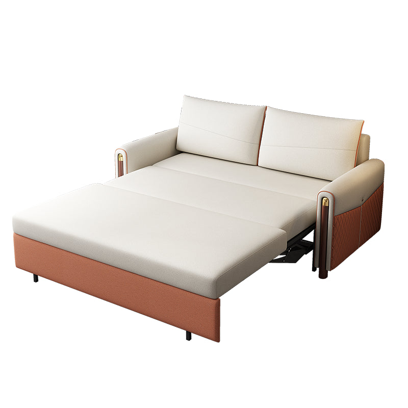 Contemporary Square Arm Faux Leather Stain Resistant Couch Bed with 2 Pillows