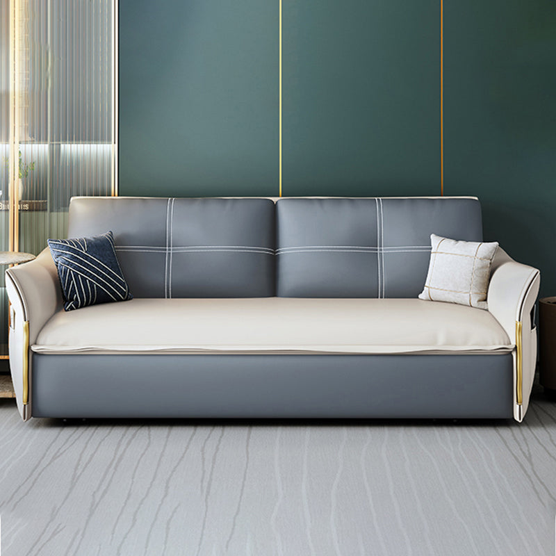 Faux Leather Stain Resistant Contemporary Flared Arm Couch Bed