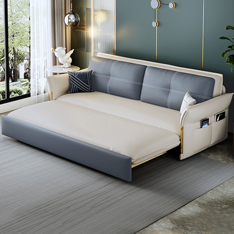 Faux Leather Stain Resistant Contemporary Flared Arm Couch Bed