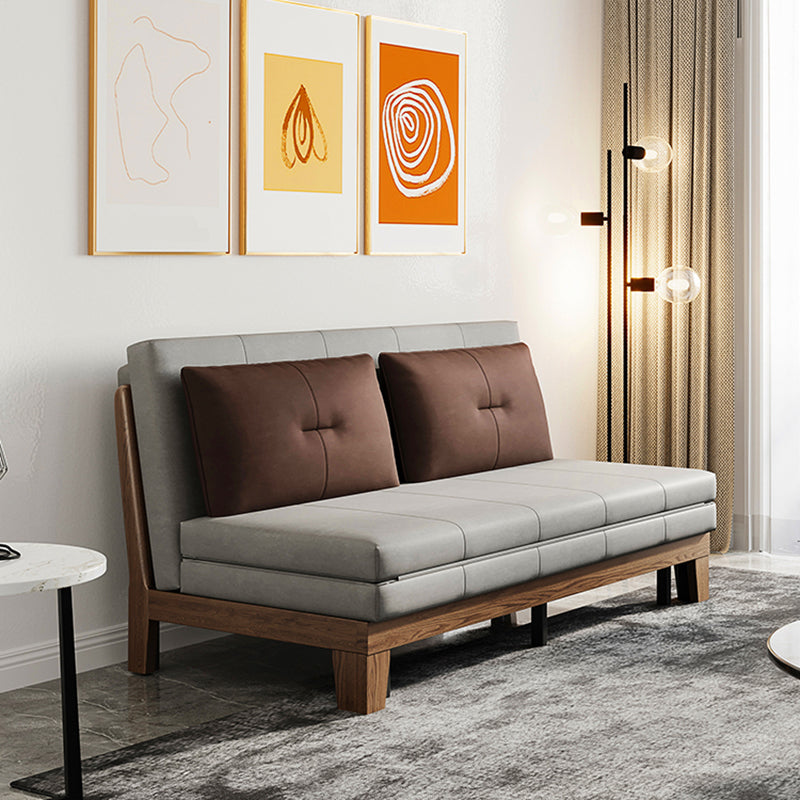 Faux Leather Armless Contemporary Bed Settee with Pillows in Grey