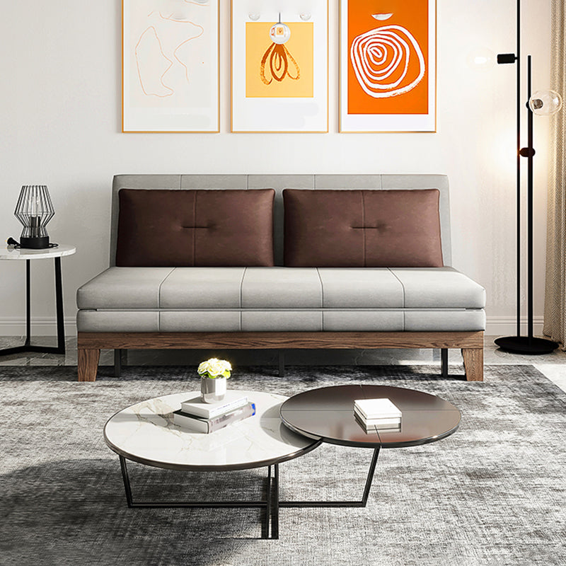 Faux Leather Armless Contemporary Bed Settee with Pillows in Grey