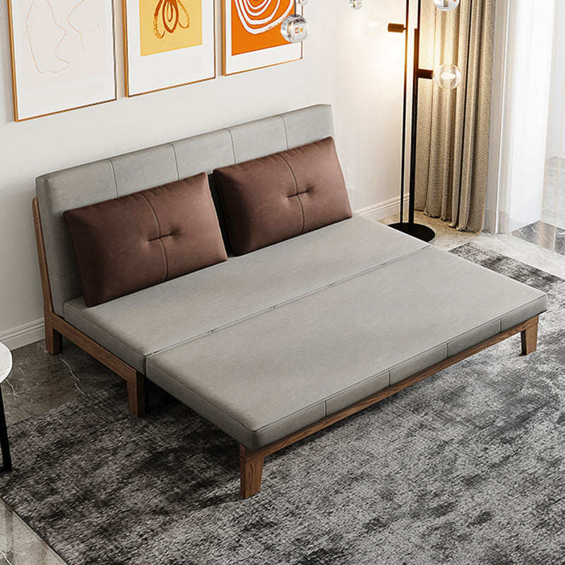 Faux Leather Armless Contemporary Bed Settee with Pillows in Grey