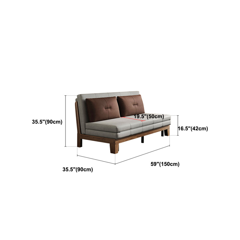 Faux Leather Armless Contemporary Bed Settee with Pillows in Grey