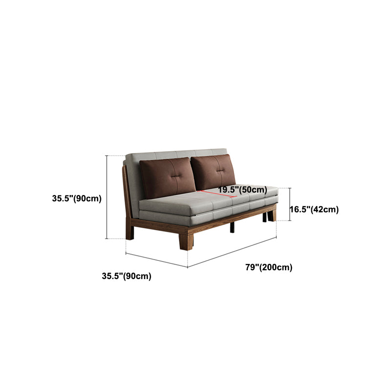 Faux Leather Armless Contemporary Bed Settee with Pillows in Grey