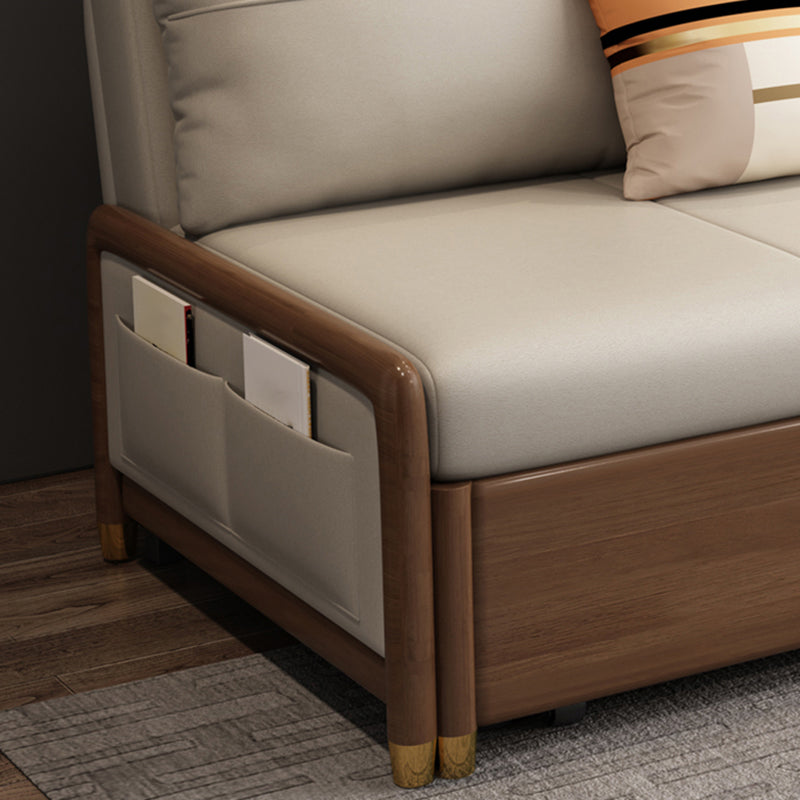 Armless Contemporary Faux Leather Convertible Bed Settee with 2 Pillows