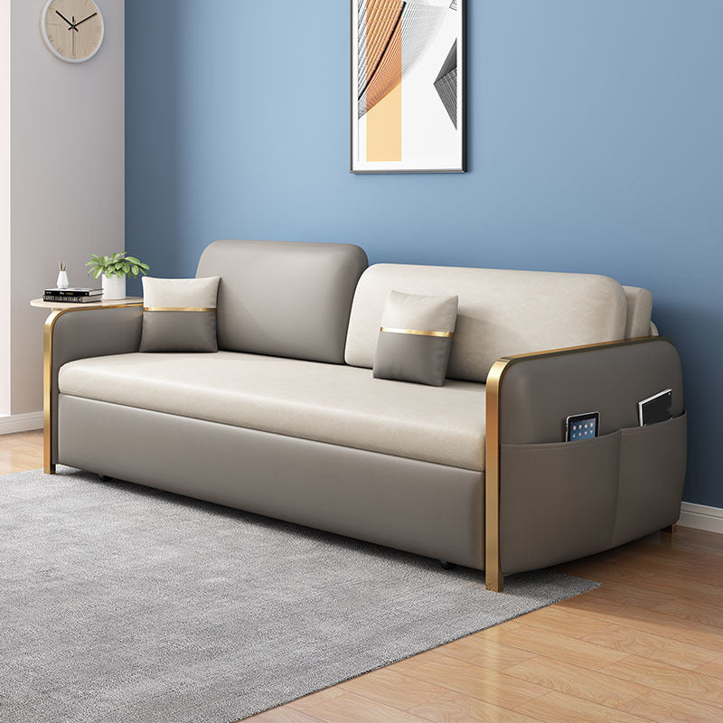 Modern 33.4" H Faux Leather Square Arm Sofa Bed For Living Room