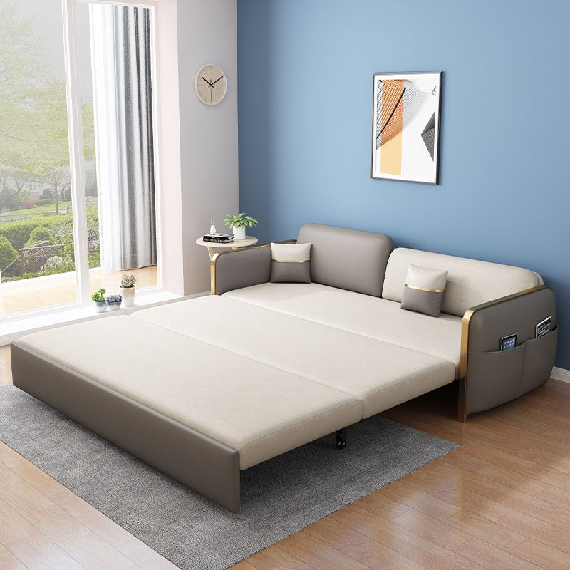 Modern 33.4" H Faux Leather Square Arm Sofa Bed For Living Room