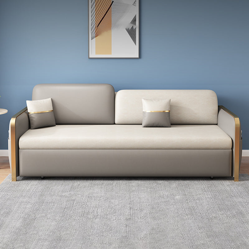 Modern 33.4" H Faux Leather Square Arm Sofa Bed For Living Room