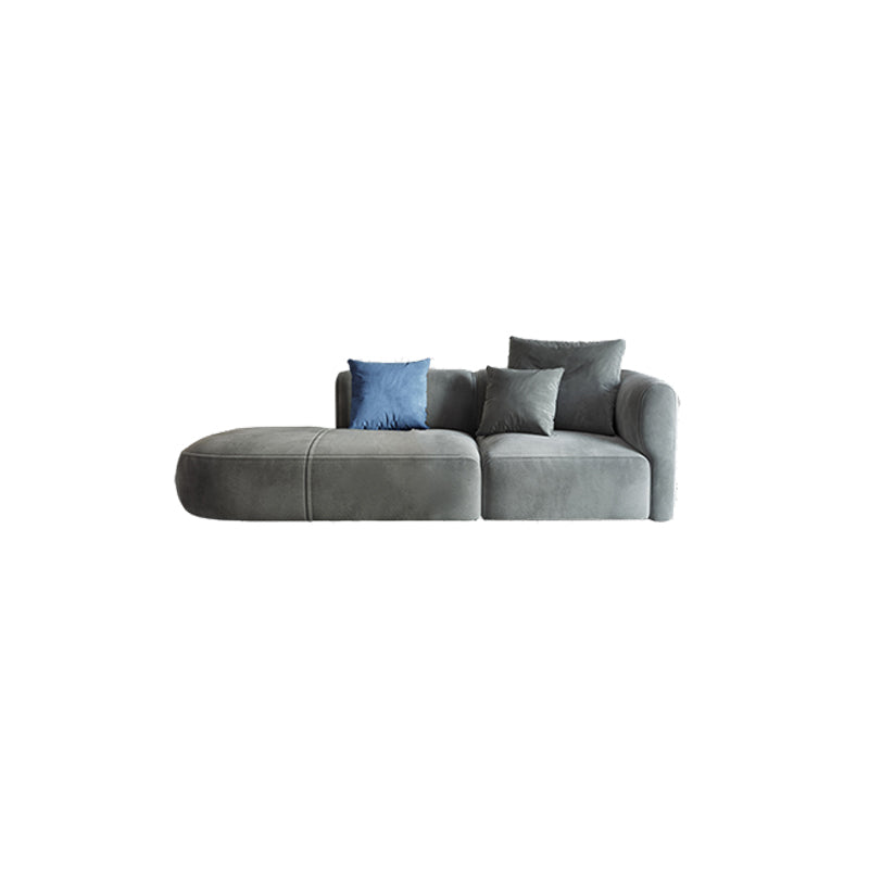Nordic Style Velvet Sectional 27.56" H Sofa & Chaise in White/Grey