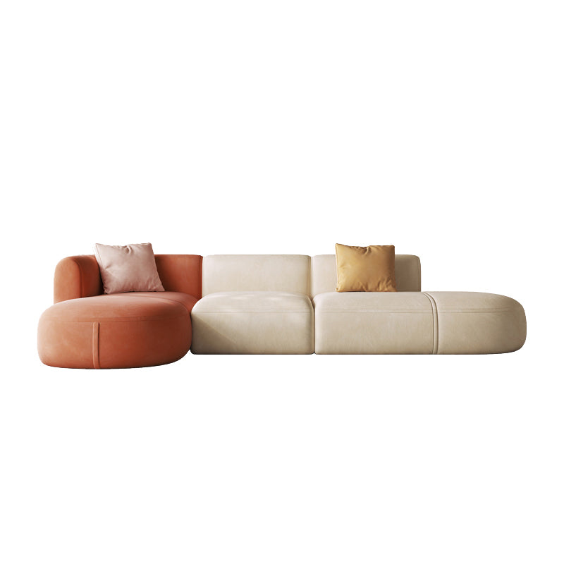 Nordic Style Velvet Sectional 27.56" H Sofa & Chaise in White/Grey