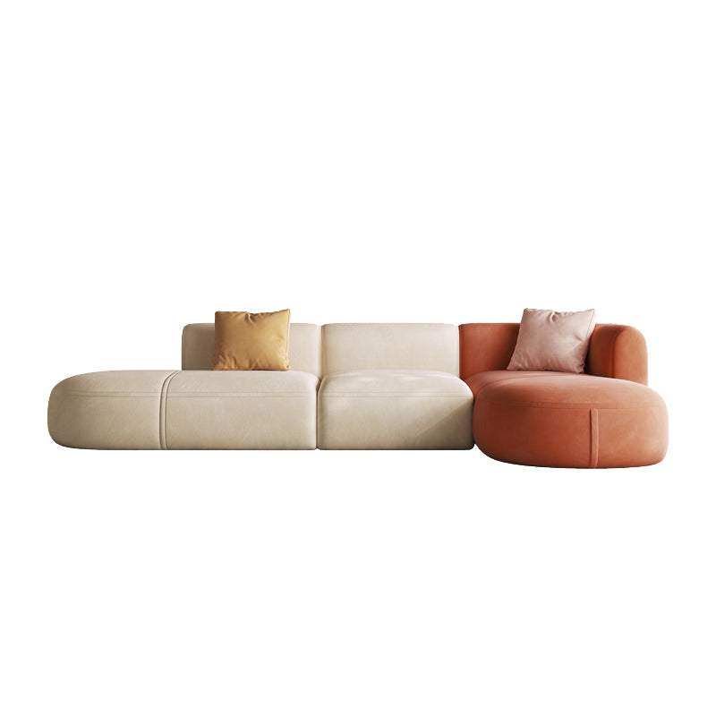 Nordic Style Velvet Sectional 27.56" H Sofa & Chaise in White/Grey