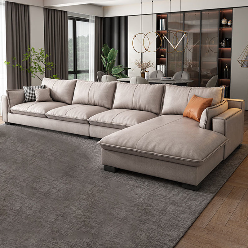 Faux Leather Contemporary Style Square Arm Sectional with Pillows