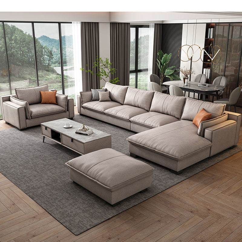Faux Leather Contemporary Style Square Arm Sectional with Pillows