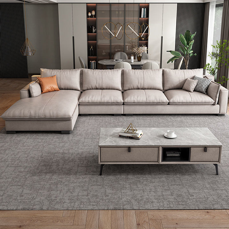 Faux Leather Contemporary Style Square Arm Sectional with Pillows