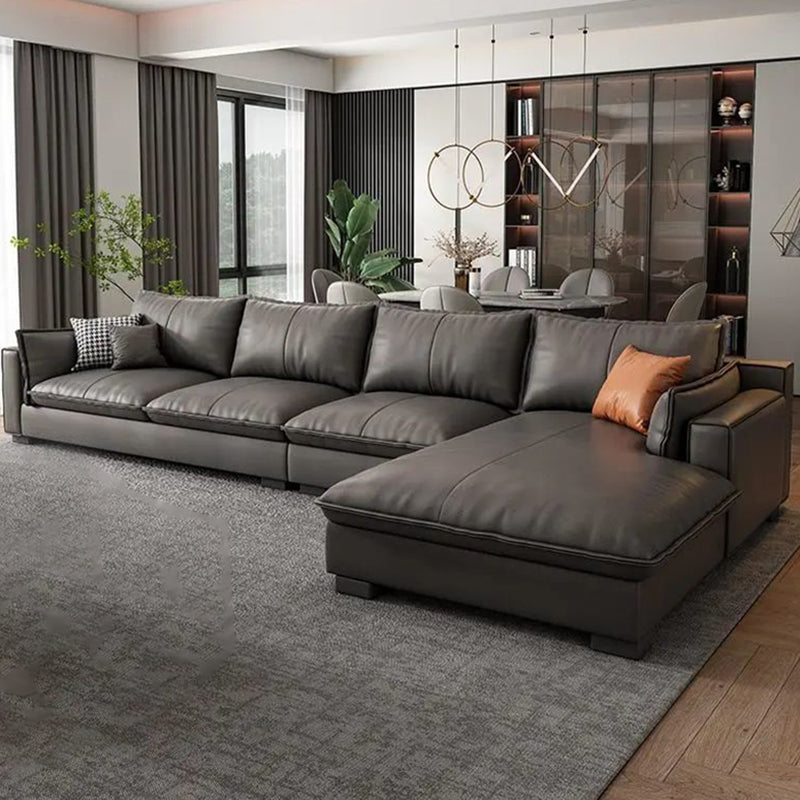 Faux Leather Contemporary Style Square Arm Sectional with Pillows