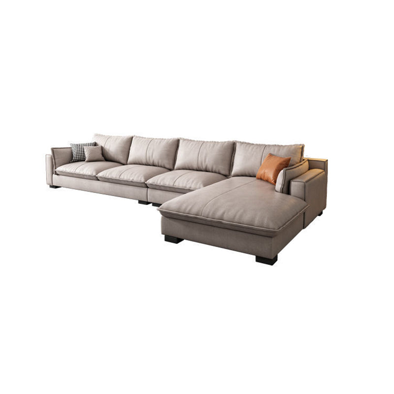 Faux Leather Contemporary Style Square Arm Sectional with Pillows