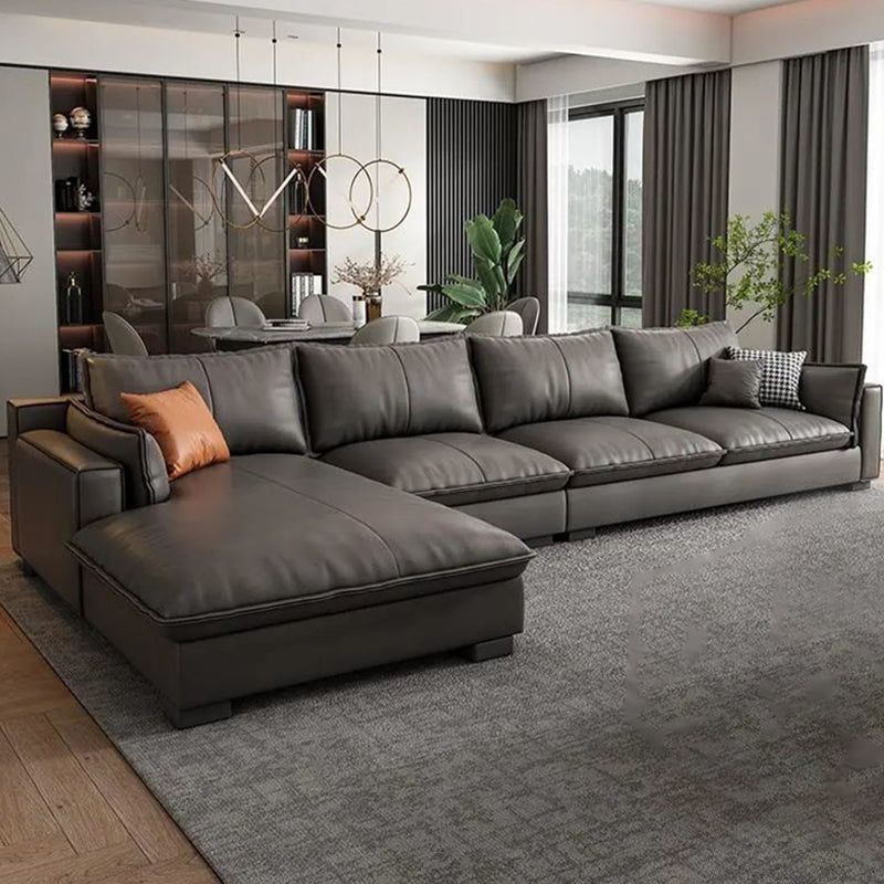 Faux Leather Contemporary Style Square Arm Sectional with Pillows