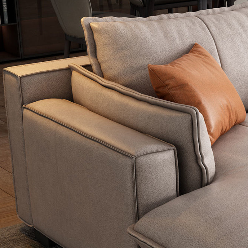 Faux Leather Contemporary Style Square Arm Sectional with Pillows