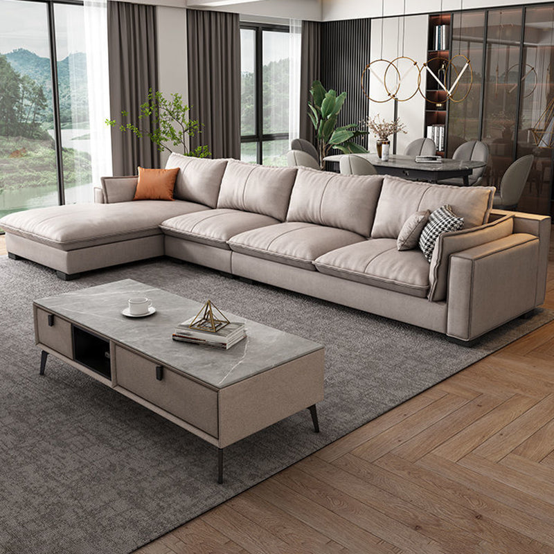 Faux Leather Contemporary Style Square Arm Sectional with Pillows