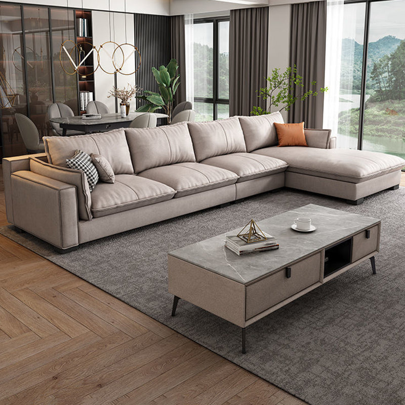 Faux Leather Contemporary Style Square Arm Sectional with Pillows