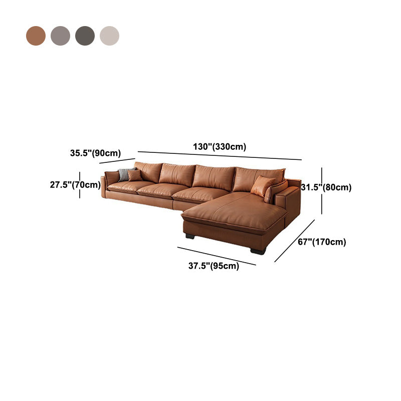 Faux Leather Contemporary Style Square Arm Sectional with Pillows