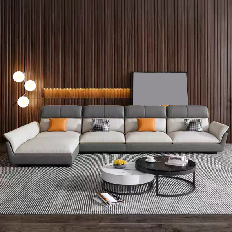 Scandinavian Stain-Resistant Faux Leather L-Shape Cushion Back Sofa