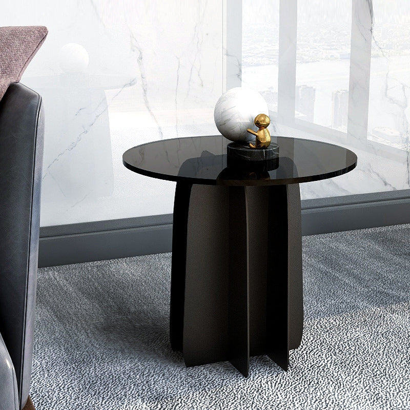 Modern Style Round Glass Table with Metal Base Pedestal Base Coffee Table
