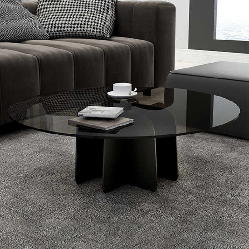 Modern Style Round Glass Table with Metal Base Pedestal Base Coffee Table