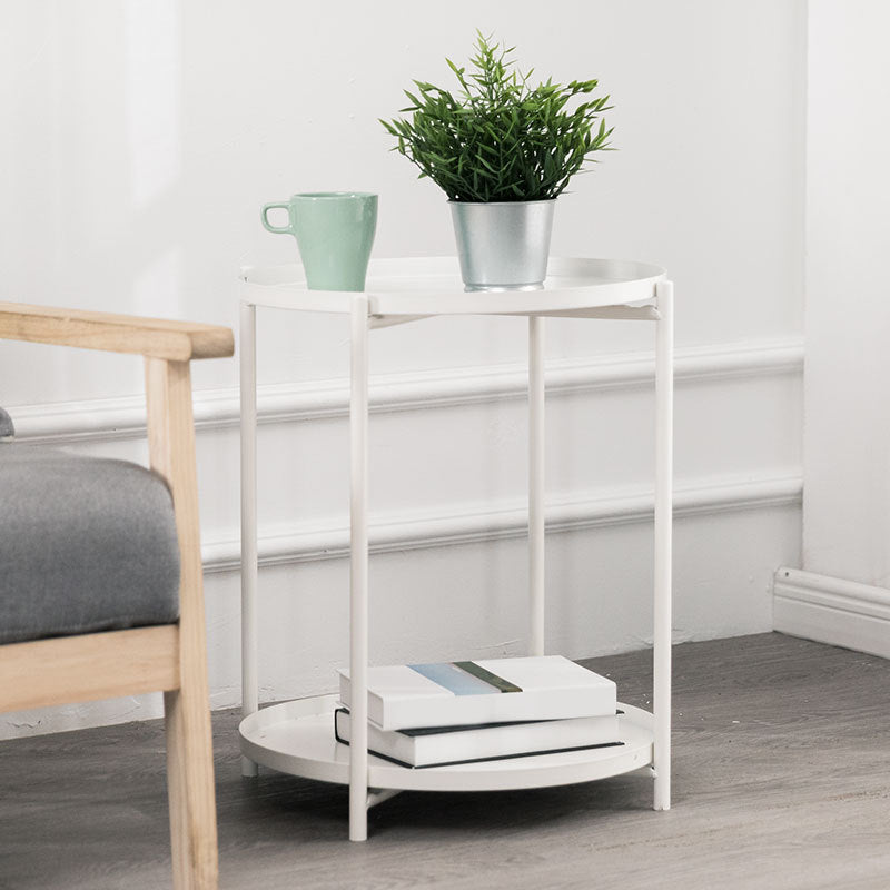 Scandinavian Living Room Round Sofa Side Table Metal Tray Top End Table